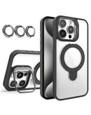 Protege tu iPhone 15 Pro Max con esta funda magnética clara que incluye 2 soportes y lente de cámara, disponible en Xela Quetzaltenango.