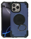 Funda Hybrid Tuff azul oscuro para iPhone 15 Pro Max, con soporte magnético SlowBack para visualización manos libres.