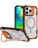 Funda transparente magnetica con soporte protector para lente de camara iPhone 15 Pro Max (ORANGE)