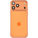 Tapa trasera iPhone 17 Pro Max Cosmic Orange usada con puerto de carga y piezas pequeñas, modelo A3295 para reparación.