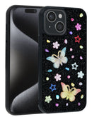 Estuche de Mariposa con Brillantina y Diamantes de Imitación NEGRO para iPhone 14 Plus / 15 Plus en Quetzaltenango.