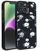 Encuentra en Xela Quetzaltenango este case de carga inalámbrico con diseño de flores para iPhone 14 Plus/15 Plus en color negro.
