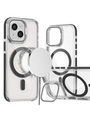 Protege tu iPhone 14 Plus / 15 Plus con una funda transparente magnética delgada con soporte para cámara en color negro en Xela Quetzaltenango.