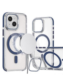 Encuentra la funda transparente magnética delgada con soporte para cámara - Azul para iPhone 14 Plus / 15 Plus en Xela.