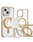 Funda transparente magnetica delgada con soporte para camara iPhone 14 Plus / 15 Plus - DESERT GOLD