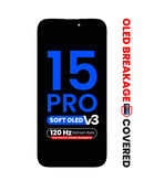 Pantalla OLED suave 120Hz para iPhone 15 Pro, sin IC, ideal para reparación con colores vibrantes.