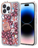 Protege tu iPhone 15 Pro con estilo con la funda de silicona dura Crystal Flower Perfume en color Rose Gold en Xela Quetzaltenango.