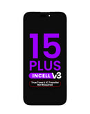 Pantalla True Tone incell para iPhone 15 Plus, sin transferencia de IC, ideal para reparación de pantalla.