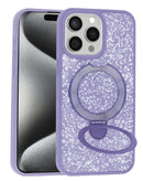 Funda Sparkle Luxury Slim lila para iPhone 15 Pro Max con soporte magnético integrado, protección elegante.