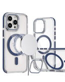 Funda magnética transparente con soporte para cámara y pata para iPhone 15 Pro Max en Quetzaltenango.