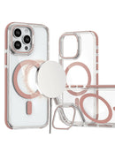 Funda magnetica clara delgada con soporte de camara kickstand iPhone 15 Pro Max (PINK)
