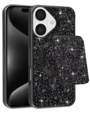 Case Diamond Dual Layer magnético negro para iPhone 16. Funda protectora resistente con diseño elegante y acceso a puertos.