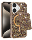 Case iPhone 16 Gold con protección de diamante, doble capa y ranura magnética. Accesorios Apple para máxima protección celular.
