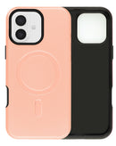 Case MagSafe rosa mate para iPhone 16 de SlowBack. Accesorio protector delgado con anillo magnético visible.