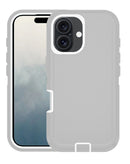 Protege tu iPhone 16 con una resistente carcasa heavy duty en colores gris y blanco en Quetzaltenango.