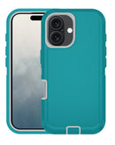 Carcasa heavy duty para iPhone 16 en color teal y blanco disponibles en Quetzaltenango.
