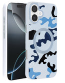 Funda de carga inalámbrica SlowBack blanca con diseño de camuflaje para iPhone 16, protección elegante y funcional.