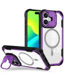 Funda transparente magnetica con soporte protector para lente de camara iPhone 16 PURPLE