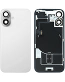 Tapa trasera original blanca para iPhone 16 con marco integrado y MagSafe, ideal para reparaciones.