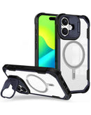 Estuche transparente magnetico con soporte protector para lente de camara iPhone 16 - NAVY BLUE