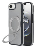 Encuentra en Xela una funda transparente mate con carga inalámbrica y soporte para iPhone en color gris.