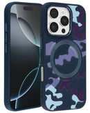 Funda de carga inalámbrica púrpura con diseño camuflaje para iPhone 16 Pro/17, protección y estilo SlowBack.
