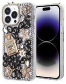 Protege tu iPhone 16 Pro con estilo con esta funda de silicona dura Crystal Flower Perfume en color negro en Xela.