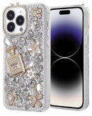 Protege tu iPhone 16 Pro con estilo en Quetzaltenango con la funda Crystal Flower Perfume Silicone Hard Case Plateado vendida por SlowBack.