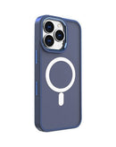 Case magnético inalámbrico azul marino para iPhone 16 Pro Max, con carga rápida y protección.