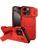 Funda magnética roja para iPhone 16 Pro Max con soporte, protección de lente y agarre SlowBack.