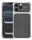 Tapa trasera negra CD-Pattern electroplateada para iPhone 16 Pro Max, a prueba de choques en las esquinas.