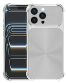Funda gris CD-Pattern electrochapada a prueba de impactos para iPhone 16 Pro Max, protege esquinas y parte trasera.