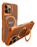 Funda protectora magnética naranja para iPhone 16 Pro Max con anillo giratorio 360 SlowBack.