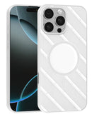 Funda magnética espejada blanca para iPhone 16 Pro Max, compatible con carga inalámbrica, reflejo tipo espejo.