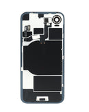 Tapa trasera negra original para iPhone 16e con flex NFC y linterna, ideal para reparación BajoPPLCD.