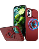 Funda con soporte anillo y cubierta deslizante para lente de cámara iPhone 16 Plus en color rojo en Xela Quetzaltenango.