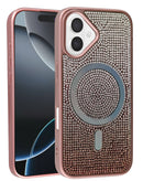 Funda SlowBack bling diamond crystal ROSE GOLD para iPhone 16 Plus con carga inalámbrica, brillos y protección.
