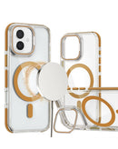 Encuentra la mejor funda magnética transparente con soporte de cámara y patilla para iPhone 16 Plus en Xela Quetzaltenango.