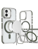 Funda delgada magnetica clara con soporte para camara y kickstand iPhone 16 Plus (Gris)