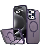 Funda MagSafe morada para iPhone 16 Pro con soporte de cámara integrado y protección SlowBack.