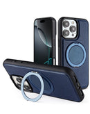Funda de cuero delgada con carga inalámbrica y soporte para iPhone 16 Pro en color azul en Xela Quetzaltenango.