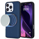 Encuentra la funda de diseño en cuero con carga inalámbrica color navy blue para iPhone 16 Pro / 17 en Xela.