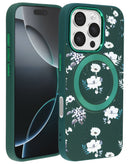 Case de carga inalámbrica con diseño de flores para iPhone 16 Pro / 17 en color verde oscuro en Xela, Quetzaltenango.