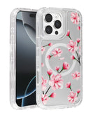 Protector transparente con diseño de flores y cargador inalámbrico para iPhone 16 Pro en Quetzaltenango.
