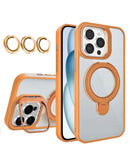 Protege tu iPhone 16 Pro Max con estilo en Xela, Quetzaltenango con esta funda transparente magnética con 2 soportes y lente de cámara de color naranja.