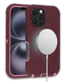Funda heavy duty con carga inalámbrica para iPhone 16 Pro Max en colores maroon & black en Xela Quetzaltenango.
