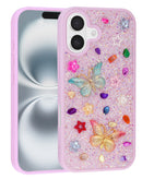 ¡Protege tu iPhone 17 con estilo en Xela Quetzaltenango con esta funda de mariposa en color morado claro con brillos y diamantes de imitación!