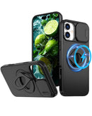 Funda con soporte de anillo y cubierta corredera para lente de camara iPhone 17 Negro