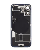 Tapa trasera azul niebla para iPhone 17 sin logo, con marco, cable flex NFC y MagSafe integrado.