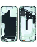 Marco medio verde salvia para iPhone 17 (versión internacional) con piezas pequeñas para reparación.